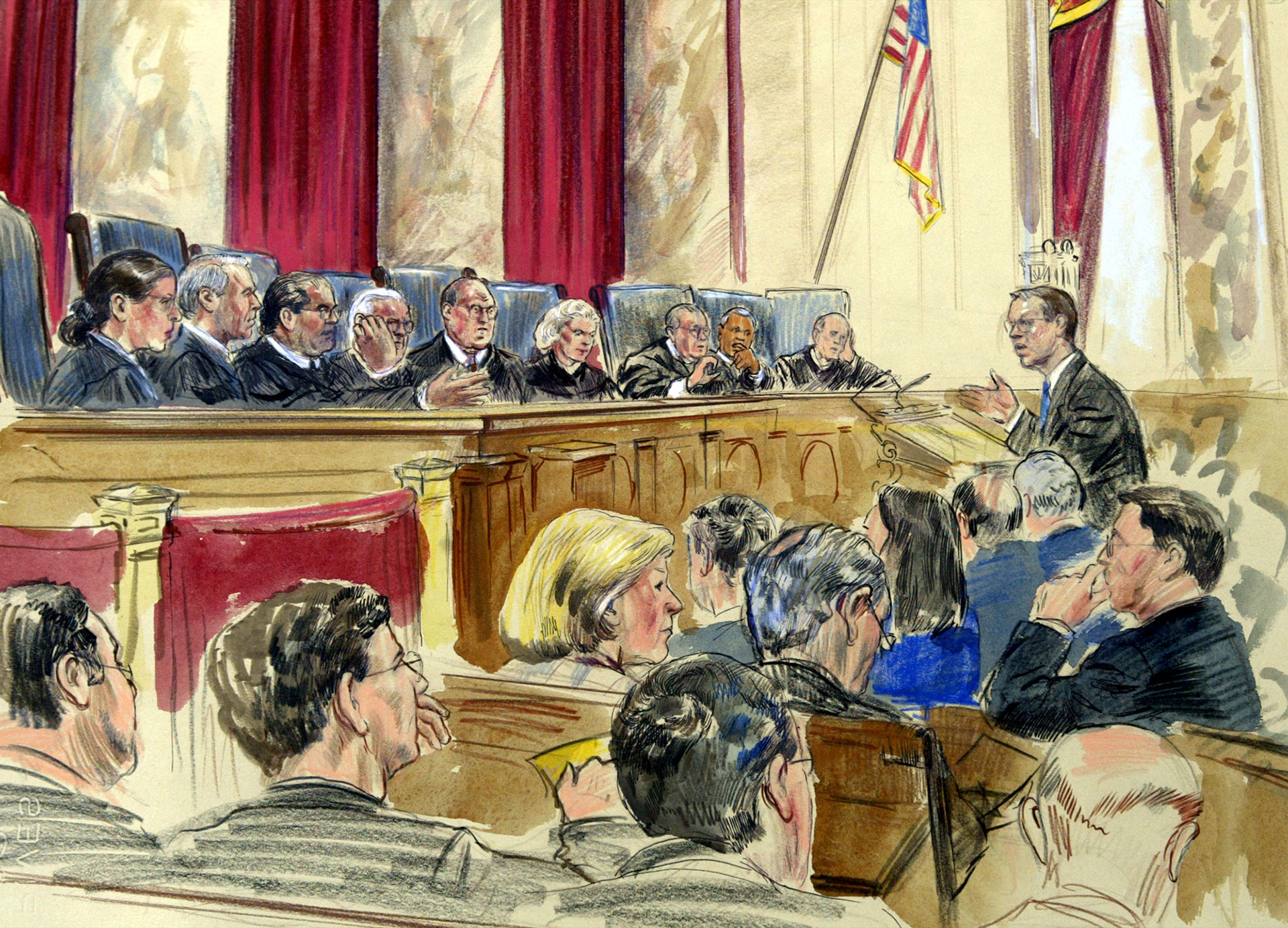 image of Courtroom sketch of Supreme Court oral arguments (2004)